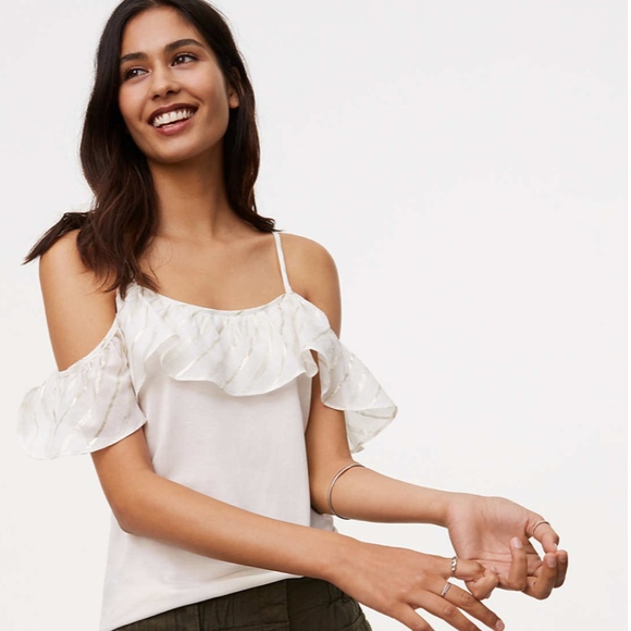 LOFT Tops - NWT Loft SHIMMER STRIPE COLD SHOULDER CAMI Medium